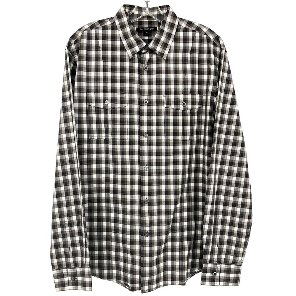 John Varvatos Brown Plaid Button Down 100% Cotton Shirt Mens Medium